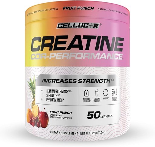 [BRSRAGQFCAPWOAA6] Cellucor Creatine Powder, Fruit Punch Flavor - aumenta a forza, masa muscular magra e resistencia, creatina micronizada para a absorción rápida, 5g creatina por porción, 50 servizos