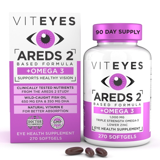 [BRSWIEYFOV7AAA32] Viteyes AREDS 2 + Omega-3 Macular Support Softgels, Plus Triple Strength Omega-3 (650 mg EPA, 350 mg DHA) for Heart Health & Eye Health, Eye Vitamins, Vision Supplement, 270 Softgels