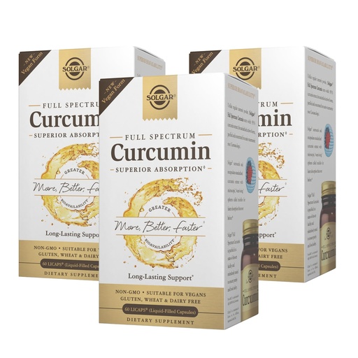 [BRSWECARDMIGMADB] Solgar Full Spectrum Curcumin - 60 LiCaps, Pack of 3 - Superior Absorption - Brain, Joint & Immune Health - Non-GMO, Vegan, Gluten Free, Dairy Free - 180 Total Servings