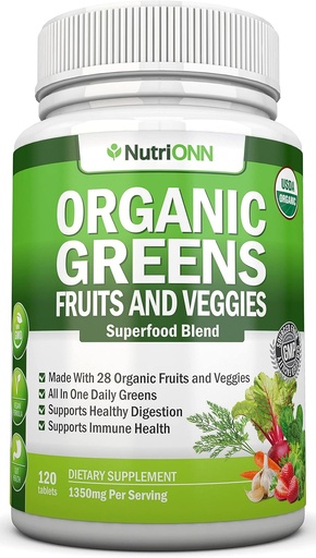 [BRSRMBATBEAQM2D7] Organic Super Greens Kapselit - Fruit And Vihannesten Lisäravinteet - 120 Count - 28 USDA Organic & Vegan Premium Ingredients - Superfood Blend for Immuuniter Health, Digestion & Energy - Koko ruoka vitamiinit