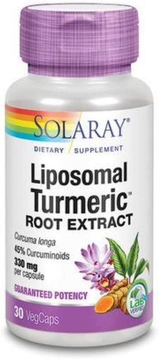 [BRSWGYIKOYCBYFLG] Solaray Guaranteed Potency Liposomal Turmeric Root Extract Non GMO, Veg Cap (Btl-Plastic) 330mg | 30ct