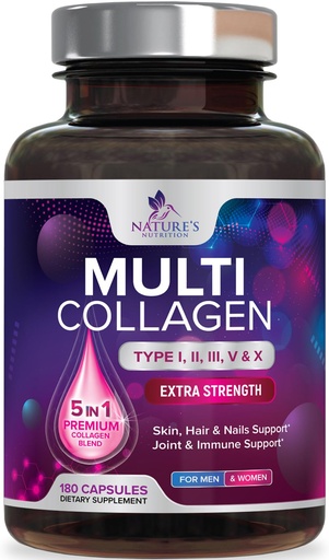 [BRSW2CQ2OYBAO2D7] Multi Collagen Complex Pills - Hydrolyzed Collagen Peptides Capsules for Women & Men - Types I, II, III, V, X Multi Collagen - Hair, Skin & Nails Support Supplement - Bottled in USA - 180 Capsules