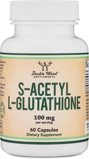 [BRSWGEIZO55BA2D6] S-Acetyl L-Glutathione Capsules - 100mg, 60 Count (Acetylated Glutathione Antioxidant - More Absorbable Than Glutathione and Liposomal Glutathione, Non-GMO and Gluten Free) by Double Wood
