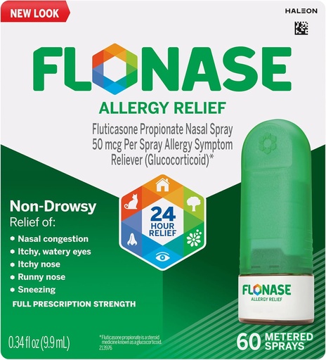 [BRSWIHYRBQPRKCTO] Flonase Allergy Relief Nasal Spray, 24 Hour Non Drowsy Allergy Medicine, Metered Nasal Spray - 60 Sprays