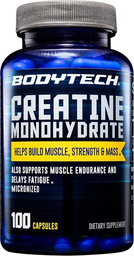 [BRSWGHAZCUNQIHIV] BODYTECH Creatine Monohydrate Capsules a Micronized a Supports Muscle Strength, Mass, and Endurance (100 Capsules)