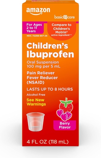 [BRSW2ZARDF5Q2FDH] 기본적인 배려 아이들의 Ibuprofen 구두 중단 100 mg, 베리, 4개의 fl oz (포장 1)