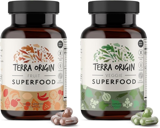 [BRSW2BIPCUHGOCDH] TERRA ORIGIN Fruit və Veggie Superfood Təhlükəsiz - 180 Vegetarian Kapsüller / GMO, Gluten Pulsuz, Vegan Pills ABŞ-da Yapıldı | Məşhurlar üçün Natural Antioksid Super Fruit (2 Paket)