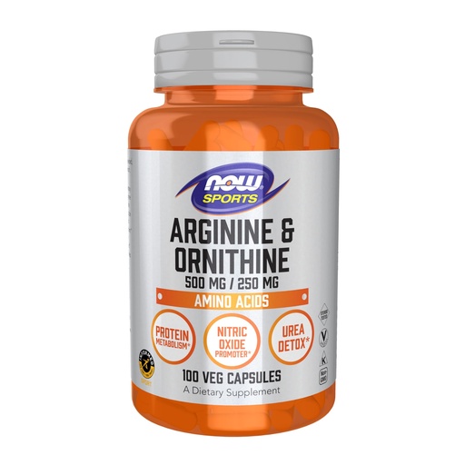 [BRSWIYYPOMNWEDTU] NOW Sports Nutrition, Arginine & Ornithine 500/250 mg, Amino Acids, 100 Veg Capsules