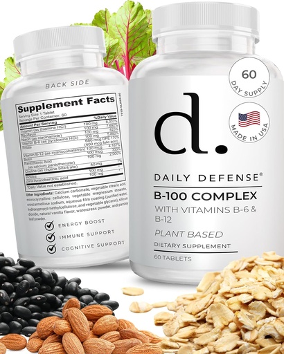 [BRSRAGIROAMBEDTO] B Complex Vitamins for Men & Women B-100 Complex with Vitamin B-6, Vitamin B-12, Thiamin, & More - Plant Based Energy Supplements for Immune & Cognitive Support - 60 Tablets