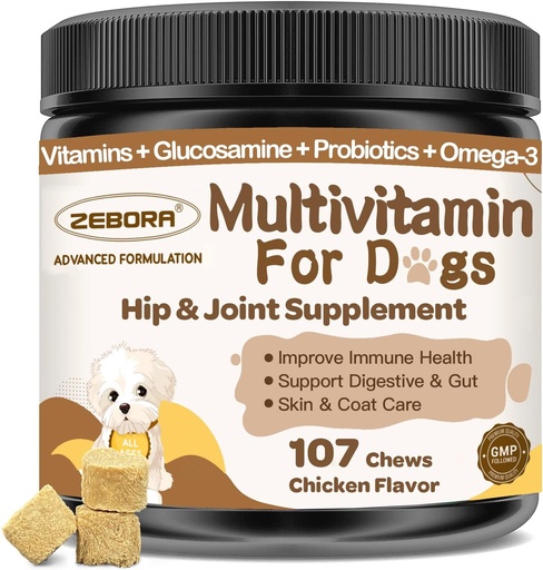 [BRSRAZIBOB4BUDTD] Dog Multivitamin with Minerals for Overall Health - Dog Vitamins and Supplements with Glucosamine, Probiotics for Puppy & Senior Dogs with Minerals - Omega 3 Fish Oil for Skin & Coat - 107 Chews