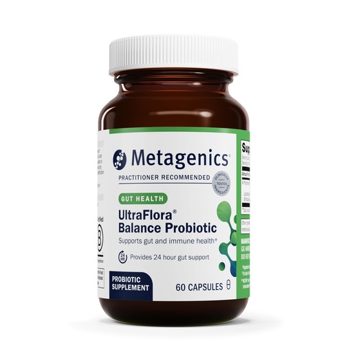 [BRSWIZQOB4FAY23A] Metagenics UltraFlora Balance Probiotic - Shelf-Stable Daily Gut Health Supplement for Digestive & Immune Support* - Non-GMO & Gluten-Free - 60 Capsules