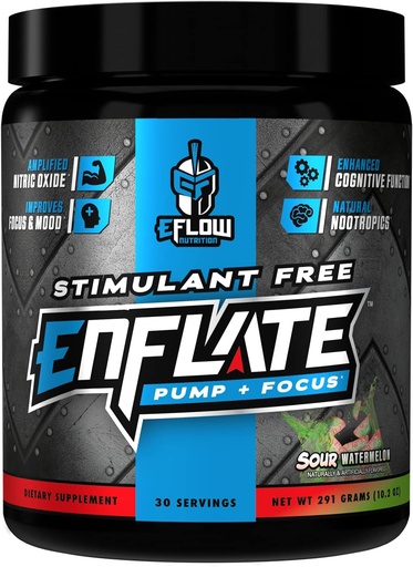 [BRSW2ZI2OV7BQH3B] eFlow Nutrition Enflate Stimulants Bezmaksas Pielikums pirms treniņa - sūknis un Focus Nootropic Pre Workout Pulveris Boost Focus vīriešiem un sievietēm - Skābs arbūzi (30 Kalpo)