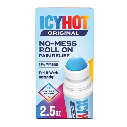 [BRSWIZQOAYIR623K] Icy Hot Original Pain Relief No-Mess Roll-On Applicator, Fast-Acting Pain Relief with Max Strength Menthol 16%, Contrast Therapy for Backaches, Joints, Muscle Strains and Arthritis, 2.5 oz