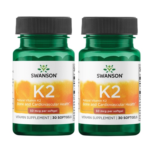 [BRSRMEIFO55AOHLU] Swanson Natural Vitamin K2 (Menaquinone-7 from Natto) 50 mcg 30 Sgels (2 Pack)