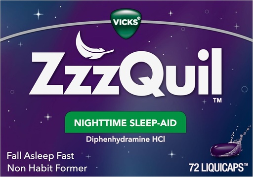 [BRSWKH33AAJRSFT6] ZzzQuil LiquiCap Sleep Aid, Diphenhydramine 25mg HCl, попелиці для дорослих, Nighttime Sleep Aid, 72 LiquiCaps