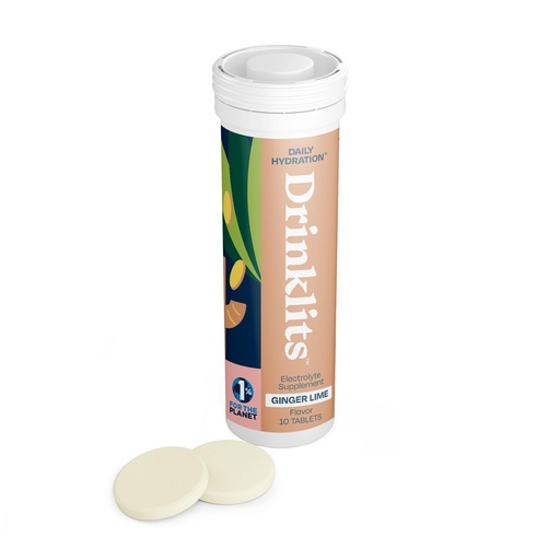 [BRSROAI7PJ5GC3AV] Drinklits Ginger Lime Electrolyte Tablets for Hydration | Great Taste - 0g Sugar - Essential Electrolytes - Daily Use | Single Tube (10 Tablets/Servings)