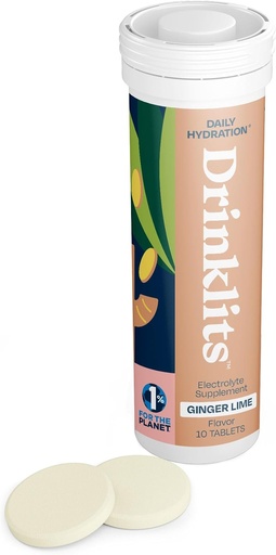 [BRSROAI7PJ5GC3AV] Drinklits Ginger Lime Electrolyte Tablets para Hidratação - Grande gosto - 0g Açúcar - Eletrólitos Essenciais - Uso Diário - Único tubo (10 Tablets / Servidores)
