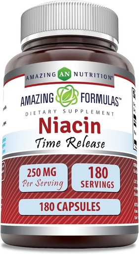 [BRSROA37DMMBMA3B] Amazing Formulas Niacin (Vitamin B3) 250 mg 180 Kapsüller Təhlükəsiz / Gluten Free / ABŞ