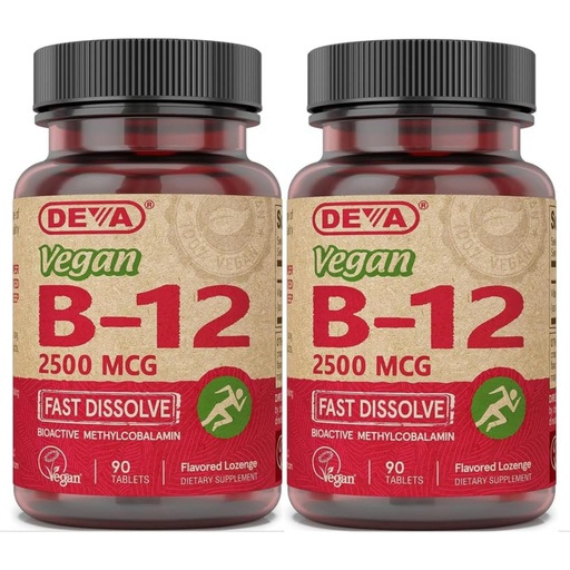 [BRSWIGAQOMIRUDI7] DEVA Vegan Vitamins B-12, High Potency 2500 mcg B12, Fast Dissolve, Sublingual, 90 Tablets (Pack of 2)