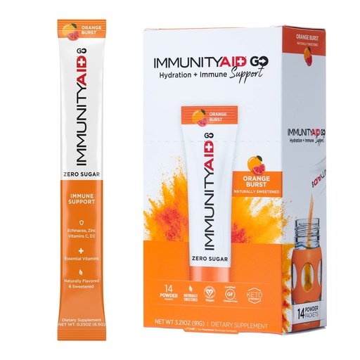 [BRSWY23YAQFBE3LL] LIFEAID IMMUNITYAID GO! Zero Sugar Immunity + Hydration Packet, Vitamin C, Echinacea, Zinc, Astragalus Root, Keto-friendly, Vegan & Gluten-Free, 5 calories, Naturally Sweetened, No Caffeine, 14 Pack