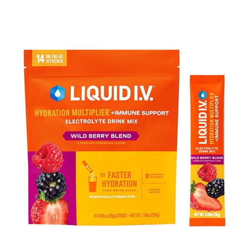 [BRSRMGQDBB5WEEL7] Liquid I.V.® Hydration Multiplier +Immune Support - Wild Berry Blend | Electrolyte Powder Drink Mix | 1 Pack (14 Servings)