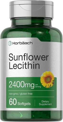 [BRSROFIEA4GQOCAZ] Horbäach Sunflower Lecithin Softgel Capsules | 2400mg | 60 Pills | Naturally Occurring Phospholipids | Non-GMO, Gluten Free Supplement