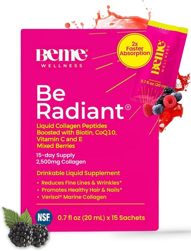 [BRSRABQBAUCW2CL2] BeMe BeRadiant Líquido Collagen Peptide for Hair, Skin & Nails with 2X Faster Absorption – Testado clínico – 2500mg Verisol Hidrolyzed Collagen Suplementos para Mujeres con Biotina, CoQ10 & Vitamina C