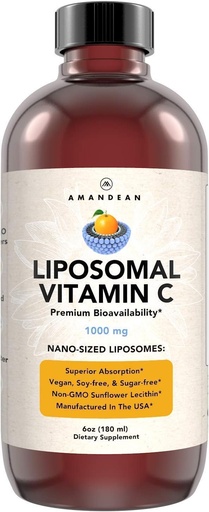 [BRSWGZANBMPBU2TX] AMANDEAN Liposomal Vitamin C 1000mg. Υγρό συμπλήρωμα VIT C. Ανοσολογική Υποστήριξη, Υγεία του δέρματος, Παραγωγή Κολλαγόνου. Γρήγορη Απορροφώντας Αντιοξειδωτική Παράδοση. Κουάλι-Κ, Χωρίς Σόι, Βέγκαν, Μη-ΓΤΟ.