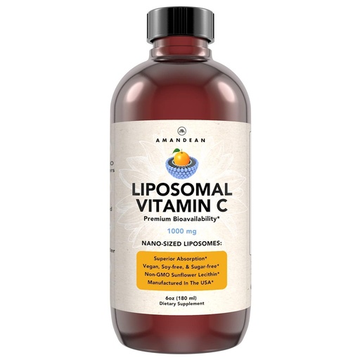 [BRSWGZANBMPBU2TX] AMANDEAN Liposomal Vitamin C 1000mg. Liquid VIT C Supplement. Immune Support, Skin Health, Collagen Production. Fast Absorbing Antioxidant Delivery. Quali-C, Soy-Free, Vegan, Non-GMO.