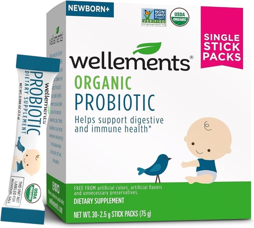 [BRSROFIQOUBW23DV] Wellements Organic Probiotic Stick Packs | Supports Digestive and Immune Health for Infants, Babies and Toddlers | Flavorless and Easy to Use | Non-GMO and Top 9 Allergen Free | 30ct