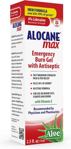 [BRSWIFYEO4HGGFLK] Alocane Max Emergency Burn Gel, 4% Lidocaine 氯化氢, 抗化剂杀死99%的Germs, 最大强度疼痛和减痒, 对Sunburns, 急救 Burn Gel 与 Aloe Vera – 2.5 fl oz