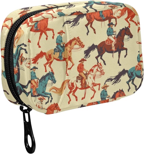 [BRSRABTYOUNQY2Q2] Fustylead Vibrant Retro Western Cowboy Horse Pill Organizador para bolsa, caixa de pílulas portátil semanal com zíper para armazenamento de vitaminas óleo de peixe Suplementos
