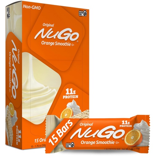 [BRSWIYQMDMOBM3DO] NuGo Protein Bar, Orange Smoothie, 11g Protein, Gluten Free, 15 Count