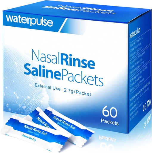 [BRSROZDYCAJWC234] Waterpulse 60 Nasal Rinse Packets,Effective Neti Pot Salt Packets,Nasal Rinse Salt Packets Individually Wrapped - Convenient Solution for Sinusitis, Allergies and Cold Relief