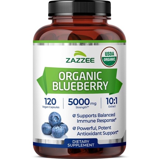 [BRSWGFI7CMBGAADG] Zazzee USDA Organic Blueberry 10:1 Extract, 120 Vegan Capsules, 4 Month Supply, Whole Fruit, Vaccinium Angustifolium, Antioxidant & Cellular Health Support, Herbal Supplement, Non-GMO, Made in the USA