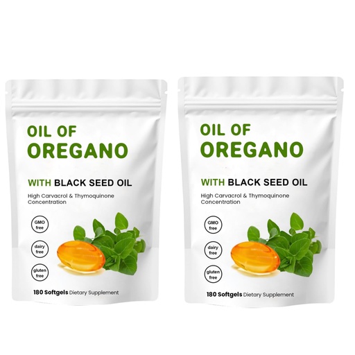 [BRSRAHAQDNYRE2DU] 2 Pack Oil of Oregano Softgels, 2 in 1 Oil of Oregano with Black Seed Oil 200mg, Gluten Free