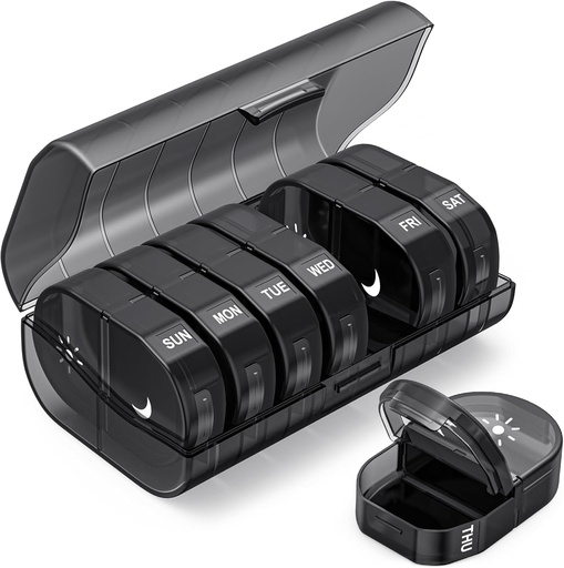 [BRSRAAT3CIPAYEL2] PULIV Weekly Pill Organizador 2 veces ao día, caixa de pílulas de gran capacidade 7 día con fácil apertura, médico PM con protección de privacidade de vitaminas, medicamentos, suplementos, aceites de peixe