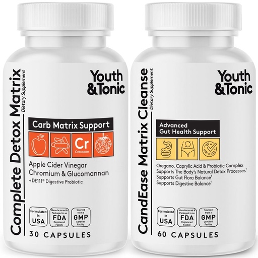 [BRSWYAQKAV5BSCTX] CandEase & Complete Detox Pills | Body Alkalise Restoring Normal Acidity Level | Digestive Balance & Gut Health Support | Cleanse Complex wIith More Probiotics Caprylic Acid Oregano Enzymes ACV