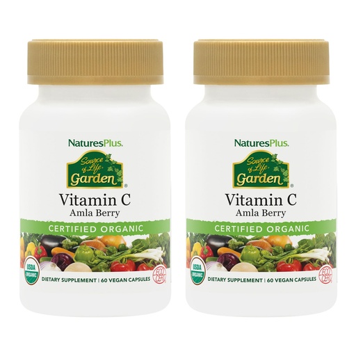 [BRSWYBLQBANR43Q7] NaturesPlus Source of Life Garden Vitamin C - 60 Capsules, Pack of 2 - Immune System Support - USDA Certified Organic, Non-GMO, Vegan, Gluten Free - 60 Total Servings