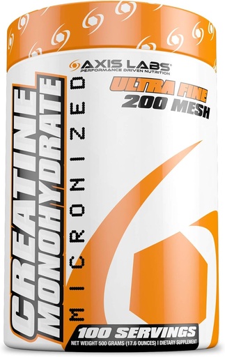[BRSWKHQRDMGAIH36] Axis Labs Micronized Creatine Monohydrate - Mineral Supplement - 100 Servings - Enhances Strength - Boosts Muscle Growth - Increases Overall Size