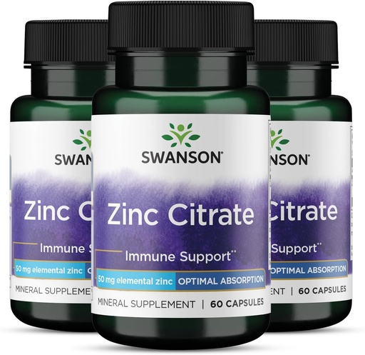 [BRSWGFD3CMHAK3AY] Swanson Zinc Citrate - Mineral Supplement Promoting Healthy Vision & Immune System Health - Natural Formula Supporting Overall Wellness - (60 Capsules, 50mg Each) 3 Pack