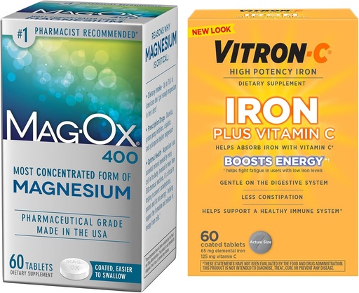 [BRSW2AARBEFBAH3H] Vitron-C High Potency Iron Supplement, 60ct and Mag-Ox 400 Magnesium Mineral Supplement 60ct