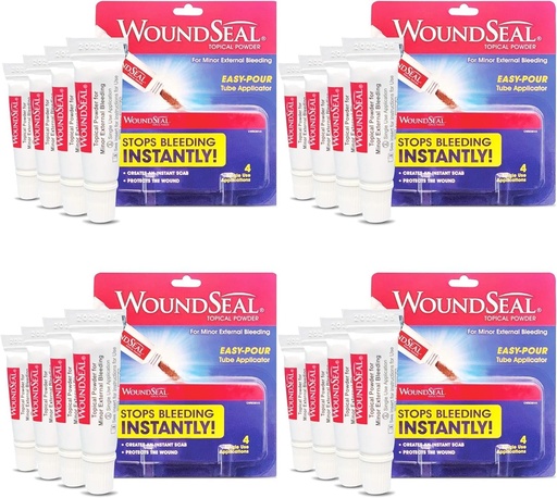 [BRSWK2QMCUARMH36] WoundSeal Powder 4 Each (Pack of 4) - Wound Care First Aid for Cuts, Scrapes and Abrasions - Stops Bleeding in Seconds Without Stitches or Bandages