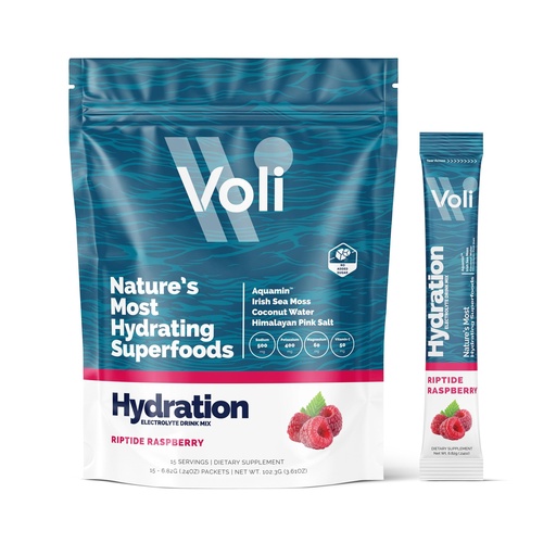 [BRSROAQTC4JWC2TH] Voli Electrolytes Powder Packets | No Added Sugar Electrolyte Drink Mix for Hydration | Keto & Fasting Friendly, Natural Superfoods & Minerals | Raspberry 15-Count