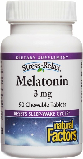 [BRSWIY3QB4MR23LO] Stress-Relax Melatonin 3 mg by Natural Factors, Natural Sleep Aid, Resets the Sleep-Wake Cycle, 90 chewable tablets (90 servings), Peppermint Flavor
