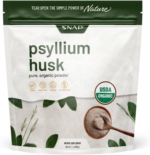 [BRSROFIPCUBWADTF] Snap Supplements Psyllium Husk USDA Organic Powder, Support Healthy Gut, Cleanse Digestive System, Aids Digestive Health, Non-GMO, Pure Organic Powder, 2LB