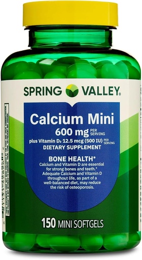 [BRSRAHQYCUBAKET7] Calcium Supplement with Vitamin D3-600mg Calcium for Bone Health, 150 Mini Softgels, Essential Calcium and Vitamin D3 Support
