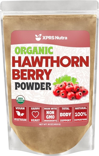 [BRSRMCA5B4BRQ2TP] XPRS Nutra Organic Hawthorn Berry Powder - Premium USDA Organic Hawthorne Berry Powder for Cardiovascularis Support - Vegan Friendly Heartly Health Supplement (16 Ounce)