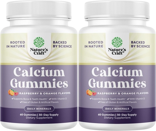 [BRSROCYBOB7AMH37] Natures Craft High Absorption Calcium Gummies with Vitamin D3 - Delicious Calcium Gummies for Adults - Chewable and Vitamin D Supplement for Bone Health and Immune Support Gelatin-Free 60ct (2 Pack)