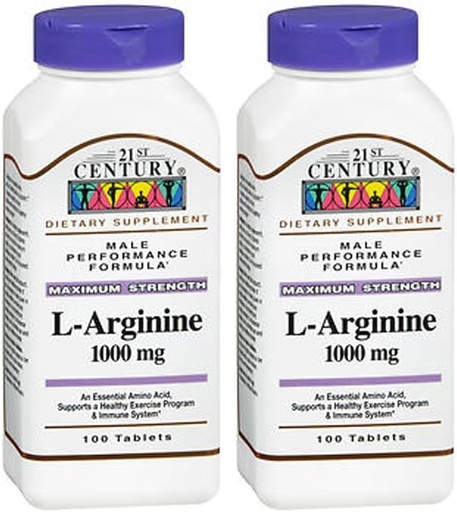 [BRSROZQQDEBWM2DU] 21世纪 L-Arginine 1000mg,最大功率100ea(2包)